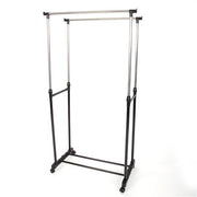 Dual-bar Vertical & Horizontal Stretching Stand Clothes Rack Portable Wardrobe with Shoe Shelf Black & Silver - Lavish Kitchen Isle