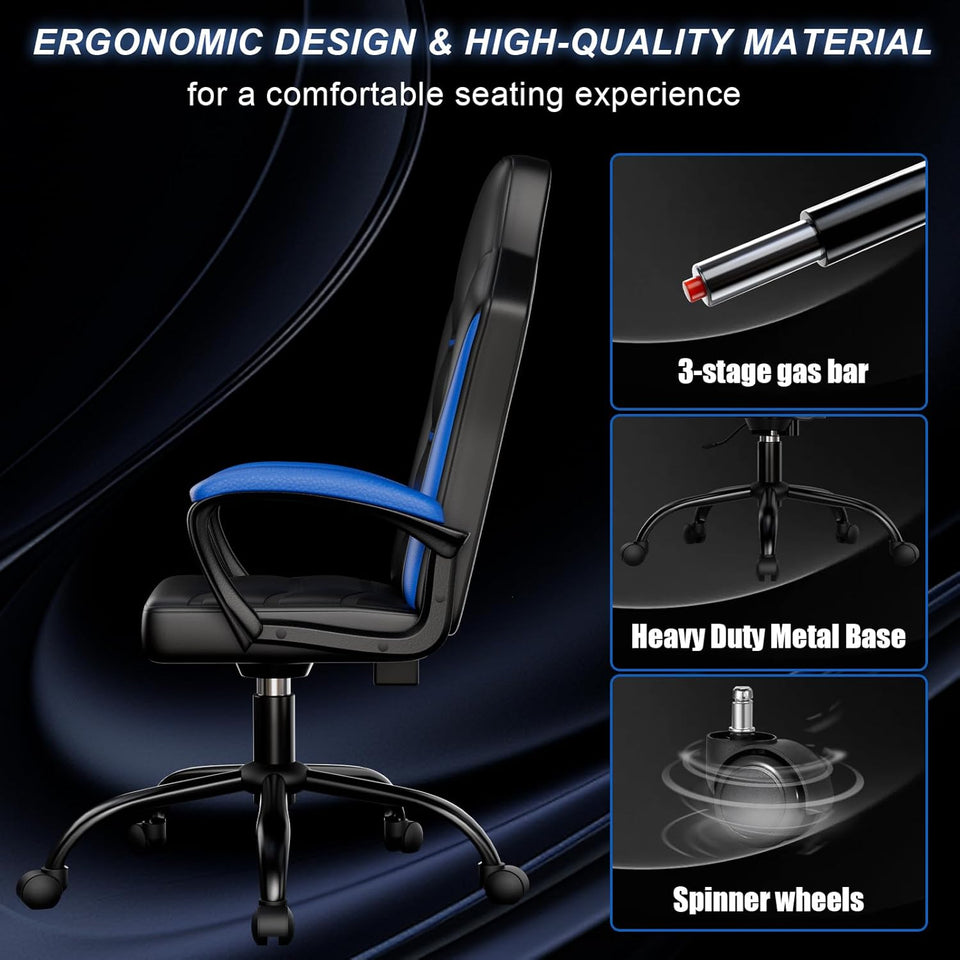 PU Leather Gaming Chair - Height Adjustable Swivel Office Chair with Metal Base (300lbs Capacity)