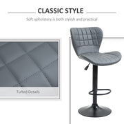 Set of 2 HOMCOM adjustable height swivel bar stools in black PU leather with modern design and circular bases.