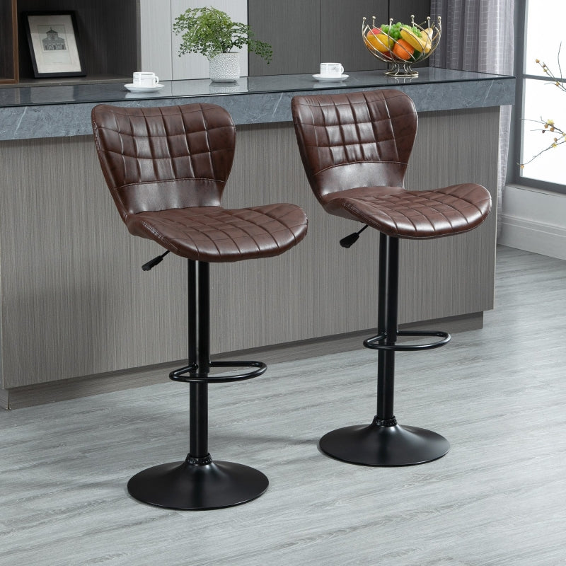 Set of 2 Bar Stools Adjustable Height Swivel Bar in PU Leather