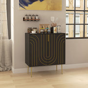 Black and Gold Embossed Sideboard Kitchen Cabinet with Adjustable Shelves and Copper Plated Legs