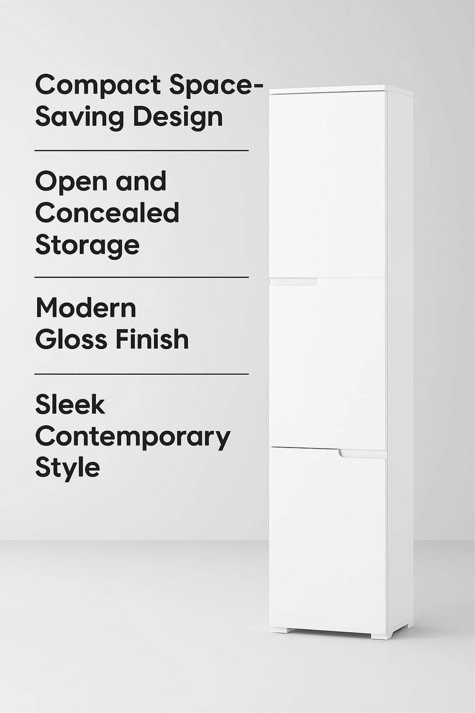 Arctic Elegance Tall Narrow Bookcase with White Gloss Doors – Modern Shelving Storage Unit with Concealed Compartments Ideal for Living Room, Office, or Study