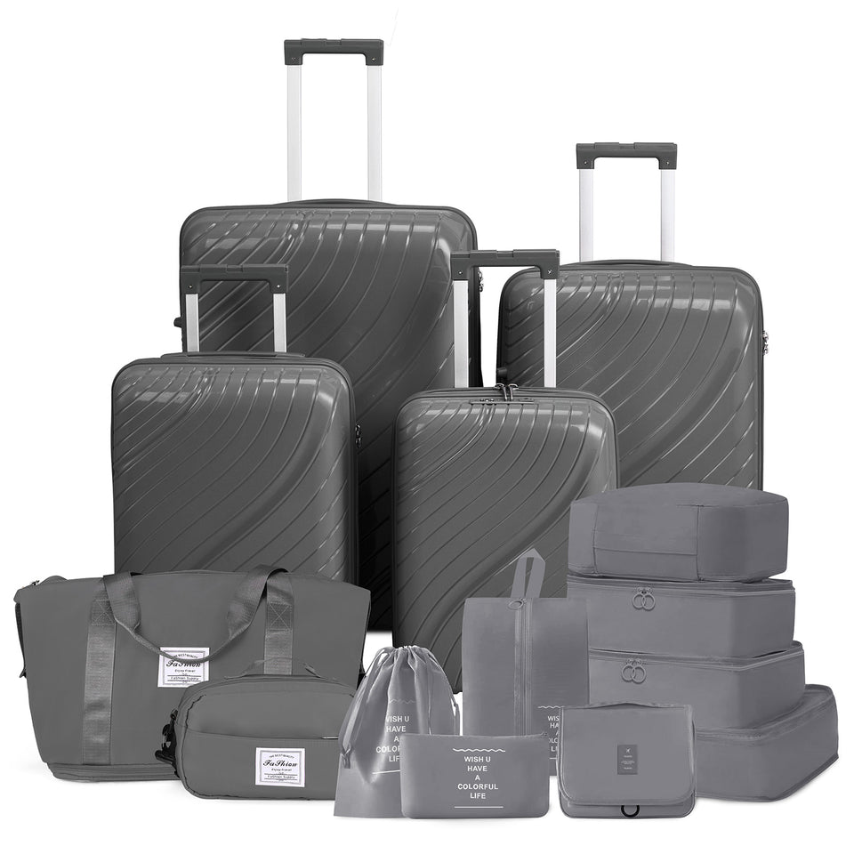 4-Piece Luggage Set - Durable PP Suitcase with Travel Tote & Toiletry Kit (Rose Gold, Red, Grey)