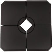 Black 4-piece cantilever parasol base weight set filled with water or sand for outdoor patio umbrellas, up to 120kg capacity.