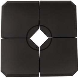 Black 4-piece cantilever parasol base weight set filled with water or sand for outdoor patio umbrellas, up to 120kg capacity.