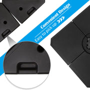 Black 4-piece cantilever parasol base weight set with fillable outdoor umbrella weights, up to 120kg, for patio stability.