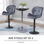 Set of 2 Dark Grey Adjustable Swivel Bar Stools | Upholstered Kitchen Counter Stools with Back for Home Bar and Café