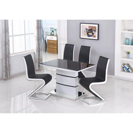 Aldridge High Gloss White Dining Table with Black Glass Top – Contemporary Luxury Dining Table for Stylish Homes - Lavish Kitchen Isle