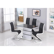 Aldridge high gloss white dining table with glass top, modern design, sleek finish, perfect for contemporary kitchen and dining spaces.