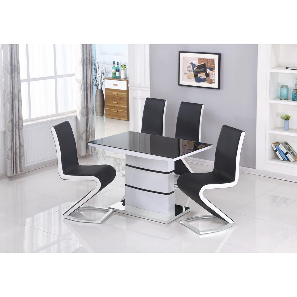 Aldridge high gloss white dining table with glass top, modern design, sleek finish, perfect for contemporary kitchen and dining spaces.