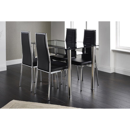Andora Chrome & Black Dining Table – Modern Glass Dining Table with Sleek Contemporary Base