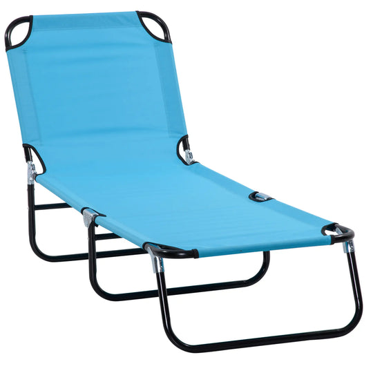 Folding Sun Lounger - 5-Position Adjustable Outdoor Reclining Chair (Light Blue)