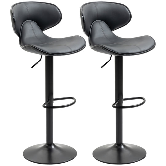 Set of 2 Bar stools with Footrest and Backrest Steel Frame Gas Lift