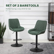 Set of 2 HOMCOM upholstered retro bar stools with adjustable height, swivel seats, and supportive backs, ideal for bar or kitchen use.