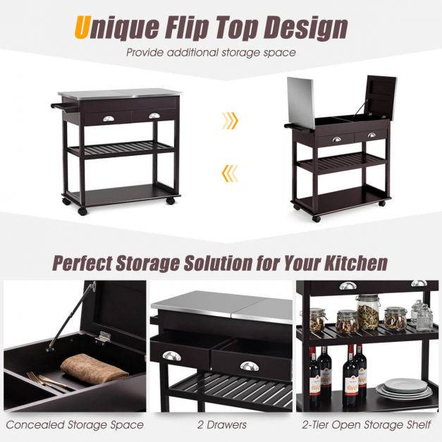 3-Tier Rolling Kitchen Island Cart with Drawers