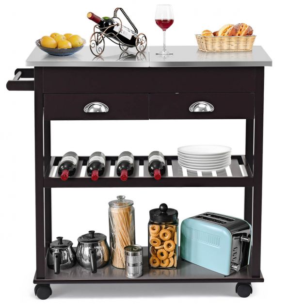 3-Tier Rolling Kitchen Island Cart with Drawers