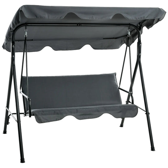 3-Seater Swing Chair - Modern Grey Outdoor Garden Swing with Adjustable Canopy