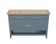 Baumhaus signature blue small sideboard with two drawers and a sleek design, ideal for hall or console use.