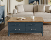 Signature Blue Coffee Table With Drawers & Hidden Storage Trunk - Lavish Kitchen Isle