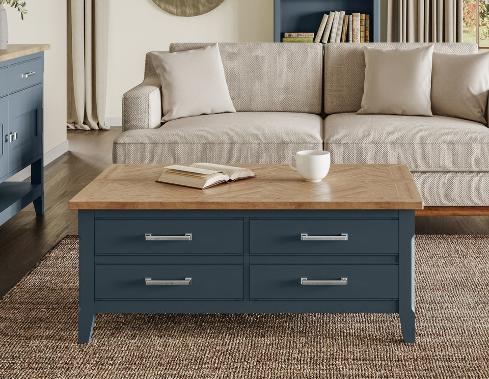 Signature Blue Coffee Table With Drawers & Hidden Storage Trunk