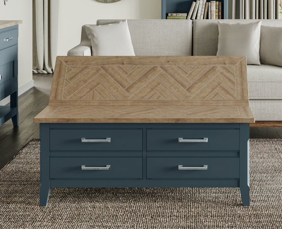 Signature Blue Coffee Table With Drawers & Hidden Storage Trunk