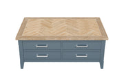 Signature Blue Coffee Table With Drawers & Hidden Storage Trunk - Lavish Kitchen Isle