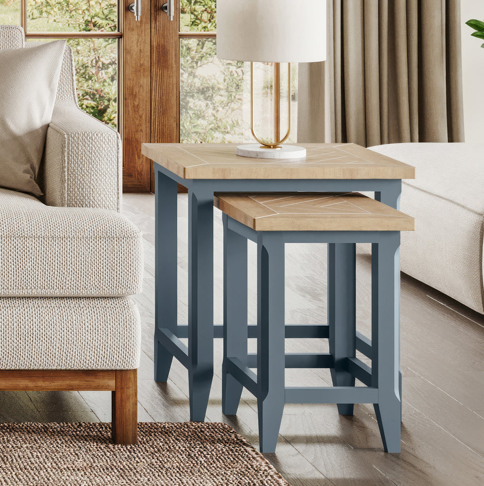 Signature Blue Nest of Two Tables
