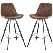 Set of 2 HOMCOM vintage bar stools with dark microfiber cloth padding, perfect for home bar or kitchen use.