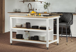 Kitchen Island (White) Open with Breakfast Bar - Lavish Kitchen Isle