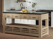 Kitchen Island (Oak) Four Drawer With Black Granite Top - Lavish Kitchen Isle