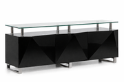 Lavish Kitchen Isle Rowley Black high gloss sideboard with three doors, modern storage cabinet for dining and living spaces