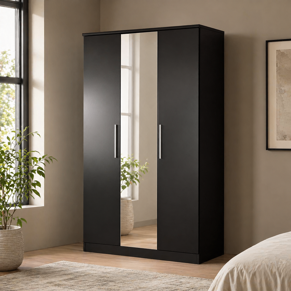 Lavish Kitchen Isle Topline 3-door wardrobe with center mirror, modern high-capacity bedroom storage cabinet with sleek design