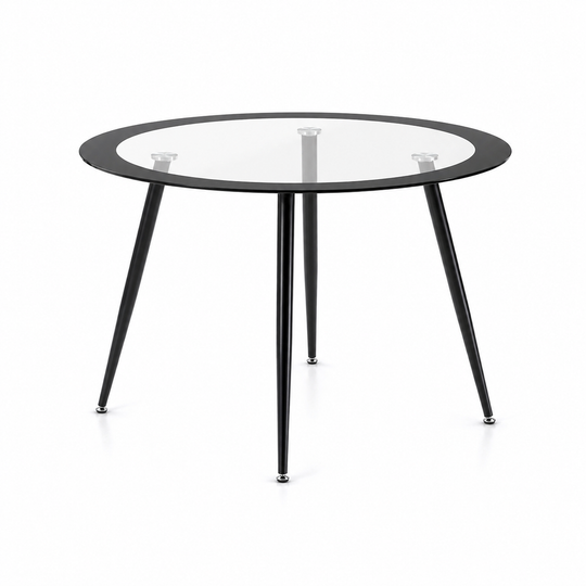 Acodia Clear Glass & Black Dining Table – Contemporary Tempered Glass Kitchen & Dining Table with Chrome Base