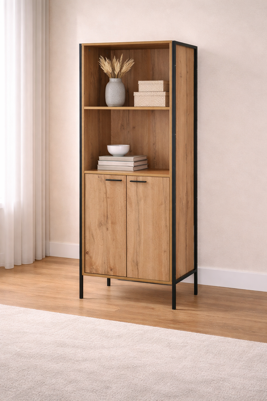 Michigan 2 Door Bookcase – Contemporary Storage & Display Cabinet for Living & Office Spaces