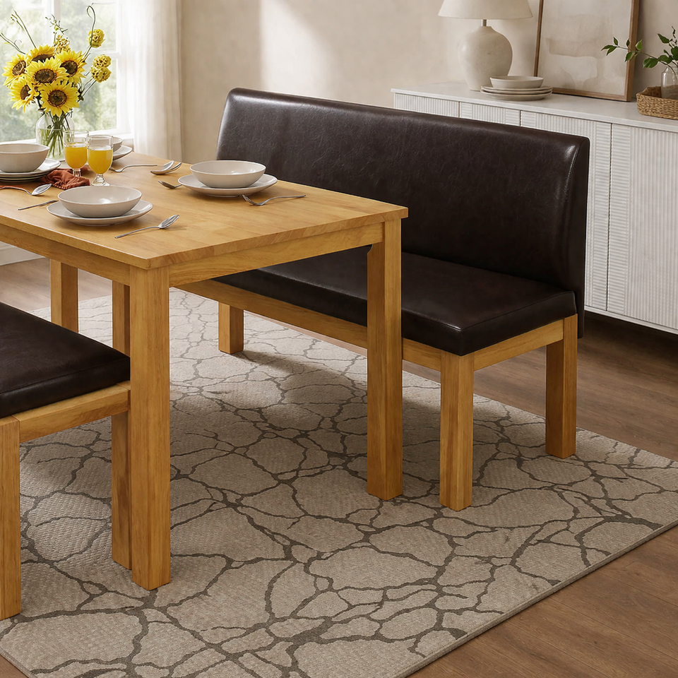 Lavish Kitchen Isle Hamra Natural Oak Bench with backrest, solid wood dining bench for stylish interior decor.