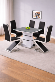 Lavish Kitchen Isle Aldridge high gloss white dining table with glass top, sleek contemporary design for modern kitchen and dining spaces.