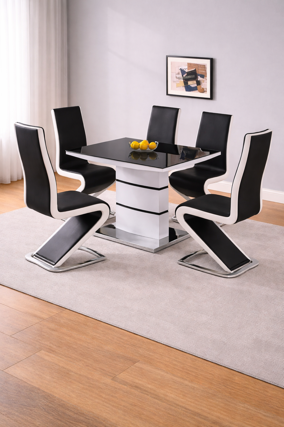 Lavish Kitchen Isle Aldridge high gloss white dining table with glass top, contemporary luxury kitchen and dining room furniture