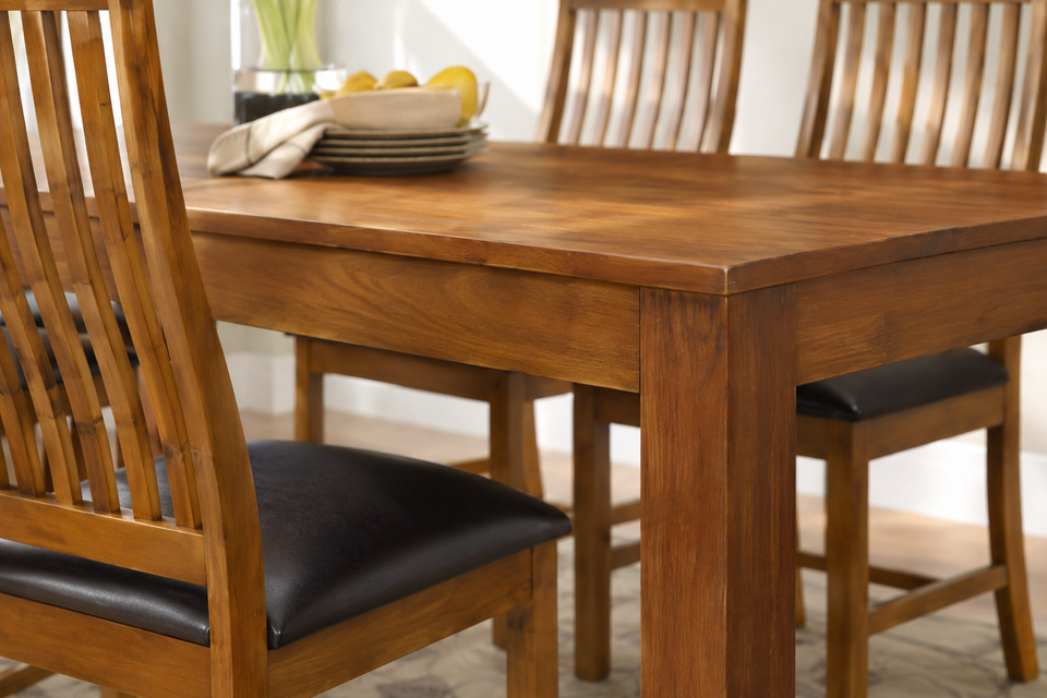 Lavish Kitchen Isle Adderley Walnut dining set with 6 upholstered chairs and solid wood table, ideal for modern home dining rooms.