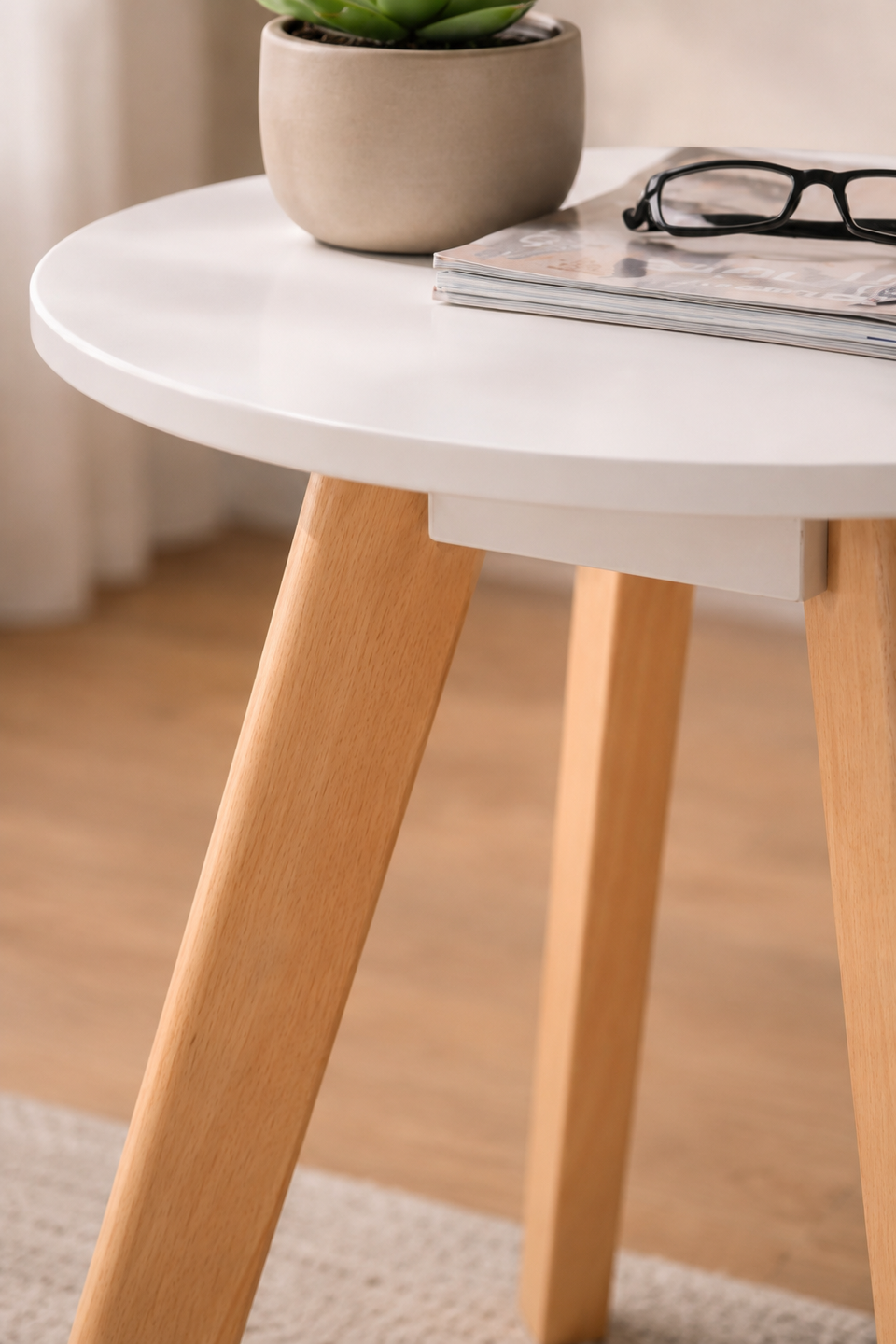 Modern Belgium White round lamp table by Lavish Kitchen Isle, featuring a sleek design for living rooms and bedrooms.