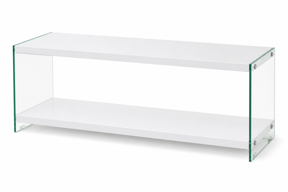 Lavish Kitchen Isle Marco White high gloss glass TV unit with modern design and integrated storage for entertainment setup