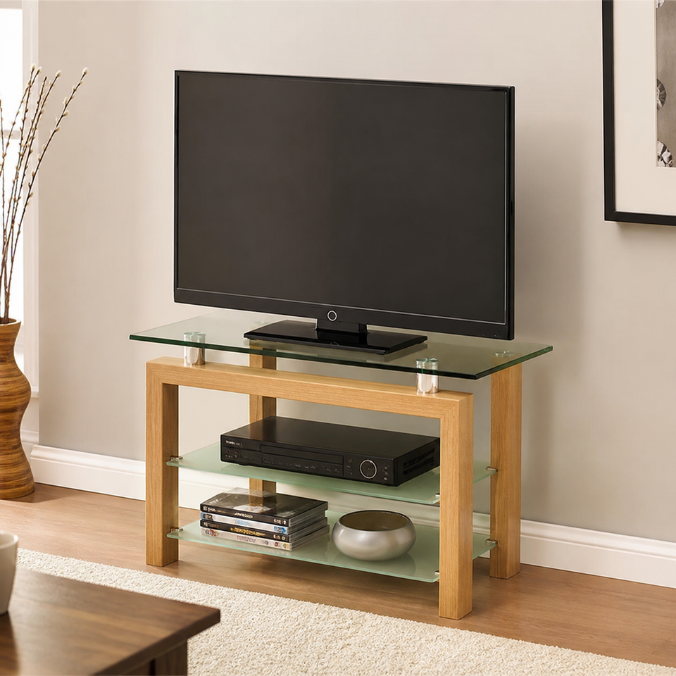 Lavish Kitchen Isle Adina Oak TV bench with solid oak finish, stylish media console and elegant storage for modern living rooms.