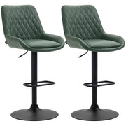 Pair of HOMCOM upholstered retro bar stools with adjustable swivel seats and supportive backs for modern kitchen or bar area.
