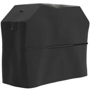 Black waterproof BBQ cover for rectangular gas grill by Lavish Kitchen Isle, designed to protect outdoor grills from weather.