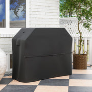 Black waterproof BBQ cover for rectangular gas grill by Lavish Kitchen Isle, protecting the grill from rain and weather elements.