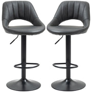 Set of 2 HOMCOM adjustable swivel gas lift bar stool chairs with PU leather seats and footrests, ideal for modern kitchens or bars.
