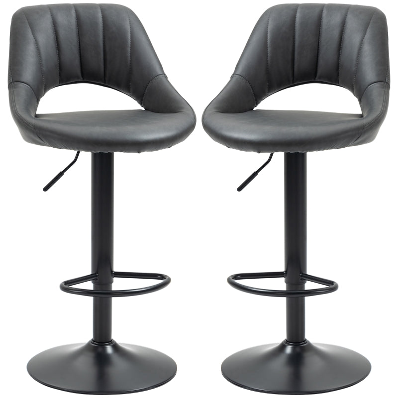 Set of 2 Adjustable Swivel Height Gas Lift PU Leather Bar Stool Chairs with Footrest