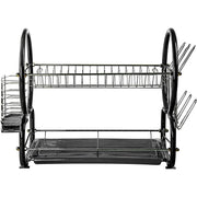 2 Tier Dish Drainer Rack for Kitchen Countertop or Sink Plate Cutlery Holder and Drip Tray - Lavish Kitchen Isle