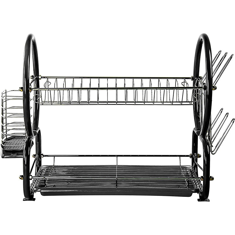 2 Tier Dish Drainer Rack for Kitchen Countertop or Sink Plate Cutlery Holder and Drip Tray