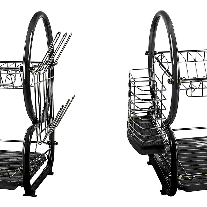 2 Tier Dish Drainer Rack for Kitchen Countertop or Sink Plate Cutlery Holder and Drip Tray