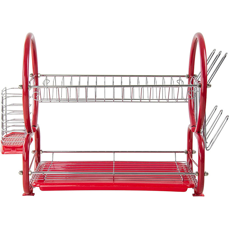 2 Tier Dish Drainer Rack for Kitchen Countertop or Sink Plate Cutlery Holder and Drip Tray